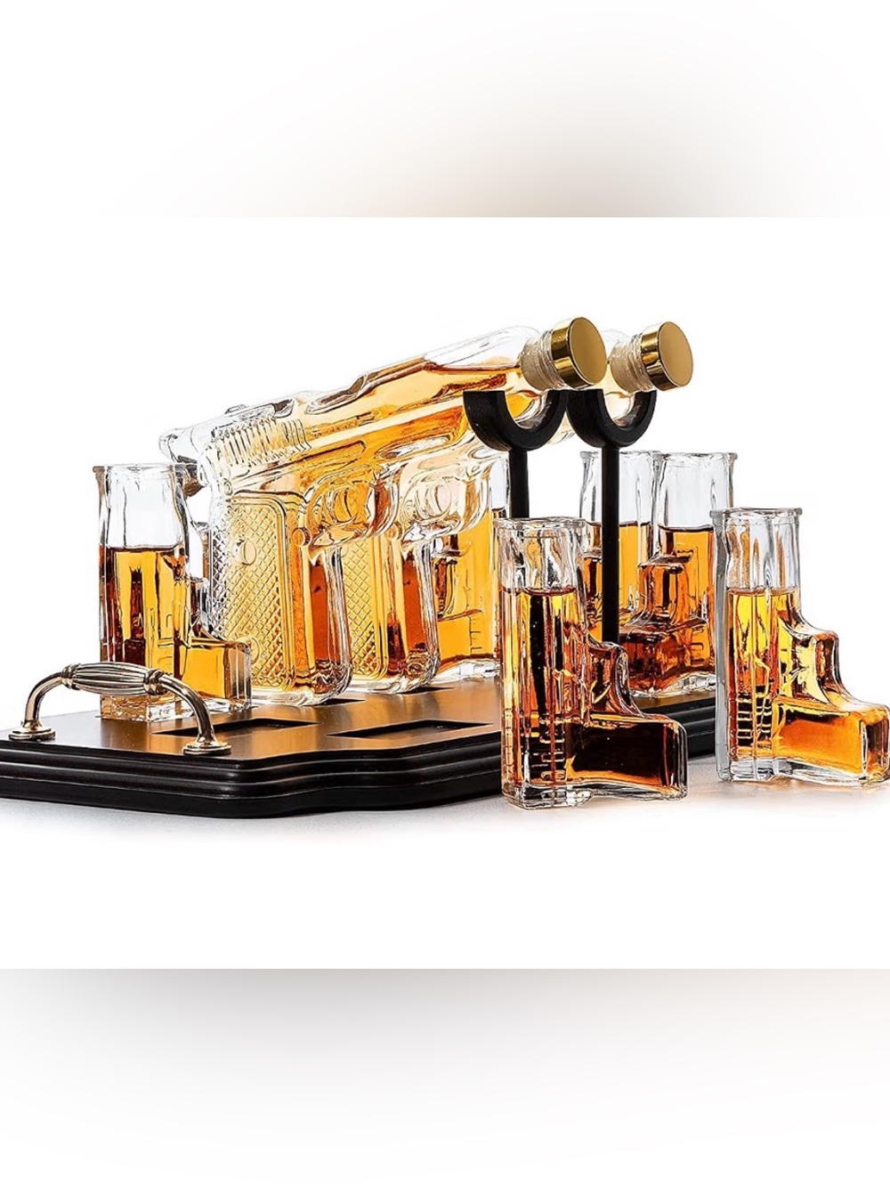 Pistol Whiskey Decanter Set – 2X 10.1 Oz Gun Style + 6 Bullet Shot Glasses funny
